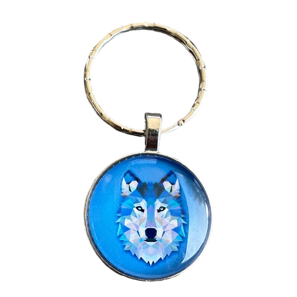 4/$20!!!   Wolf Head Silver and Blue Keychain